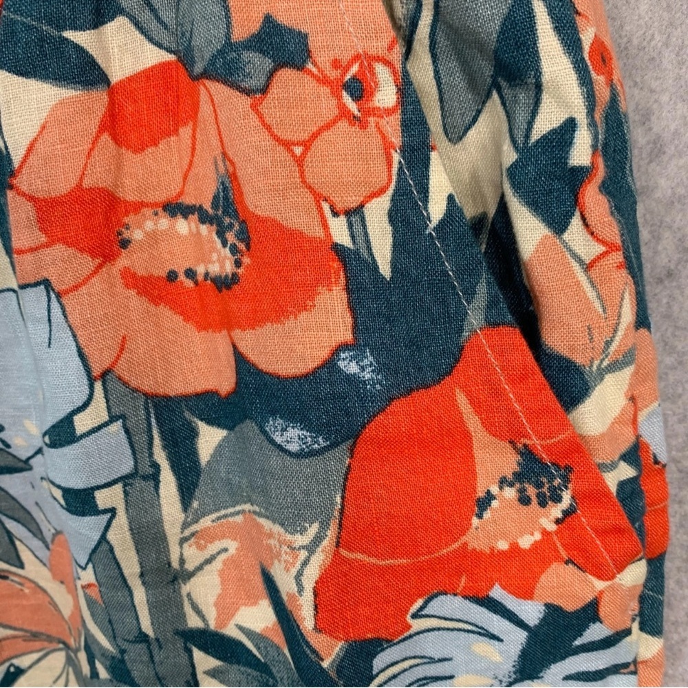 C&C California 100% Linen Floral Wide Leg High Waist Pull On Pants Sz L‎ Boho - Picture 4 of 7